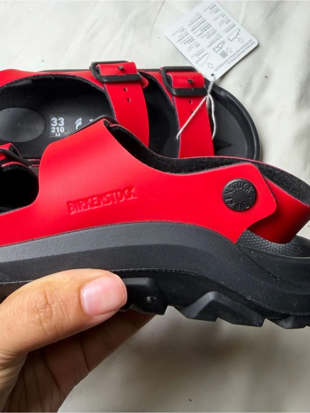 Birkenstock Kids Red Dual-Strap Sandals with Black Footbed